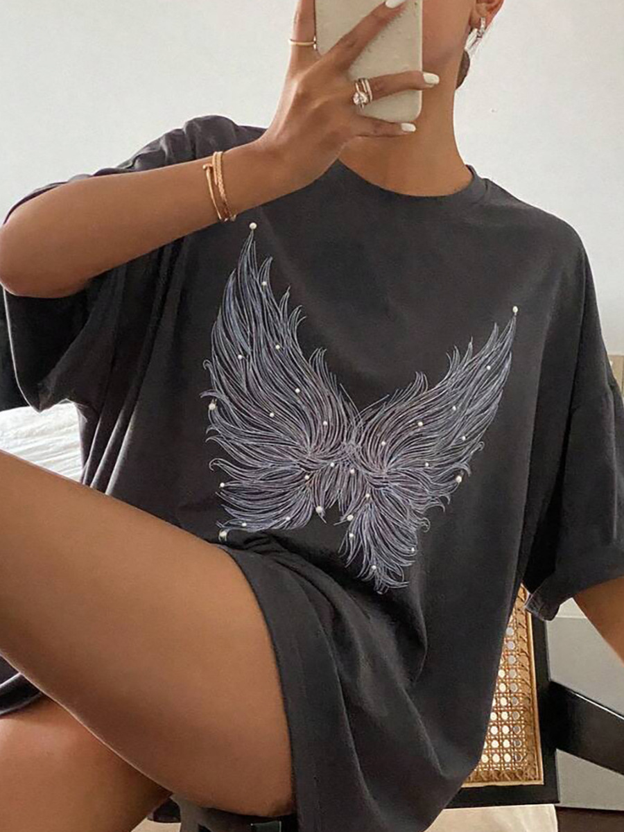 Butterfly Rhinestone Gray T-Shirt