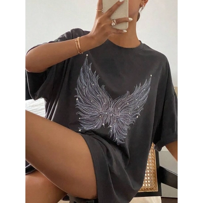 Butterfly Rhinestone Gray T-Shirt 02