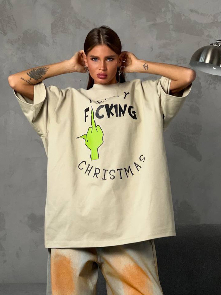 Designsoo Contrast Color Letter Fun Print Short Sleeve T-Shirt