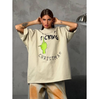 Designsoo Contrast Color Letter Fun Print Short Sleeve T-Shirt 01