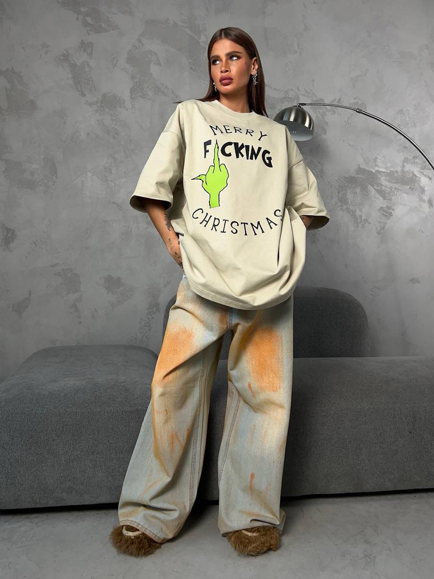 Designsoo Contrast Color Letter Fun Print Short Sleeve T-Shirt