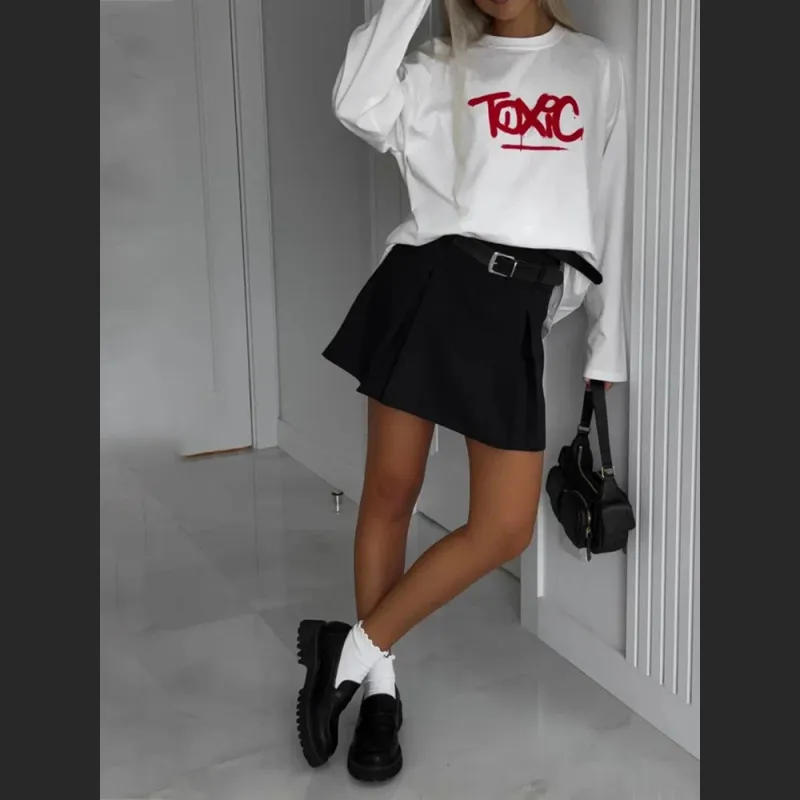 Contrast Color Letter Long Sleeve T-Shirt