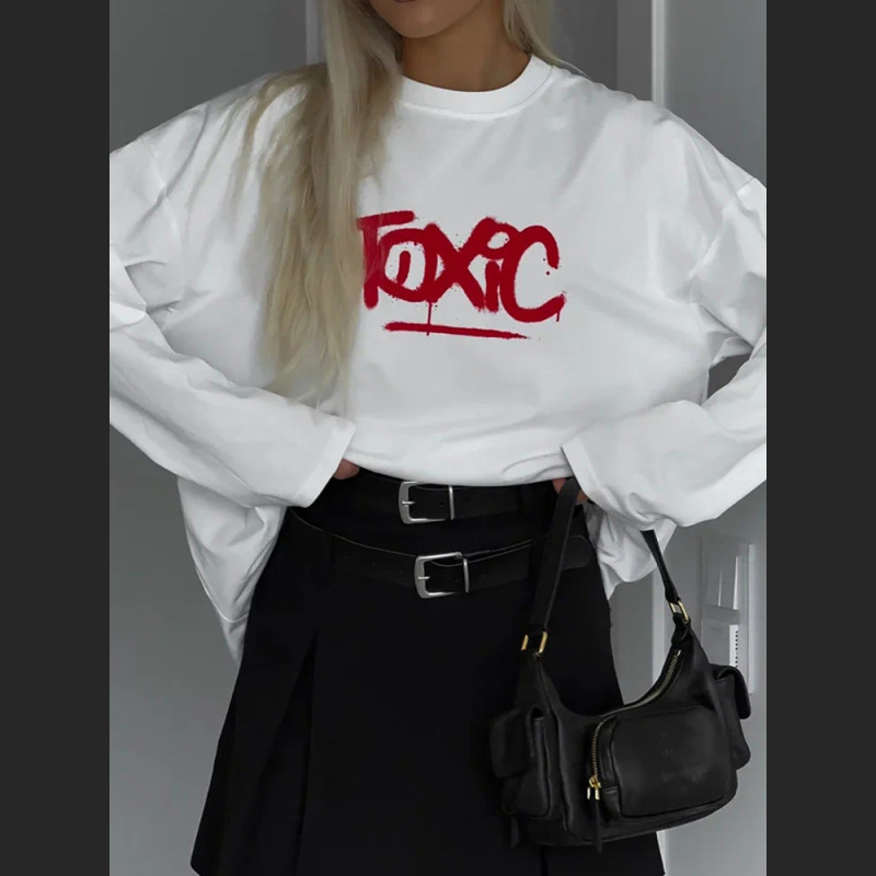Designsoo Contrast Color Letter Long Sleeve T-Shirt