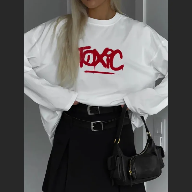Contrast Color Letter Long Sleeve T-Shirt
