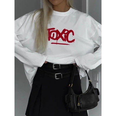 Designsoo Contrast Color Letter Long Sleeve T-Shirt 02