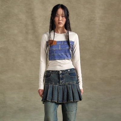 Denim Print Long Sleeve T-Shirt 02