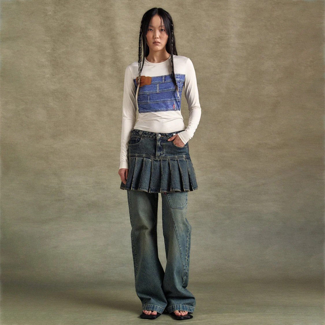 Denim Print Long Sleeve T-Shirt