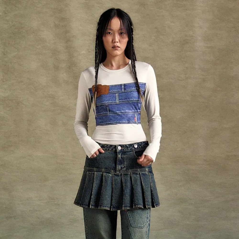 Denim Print Long Sleeve T-Shirt