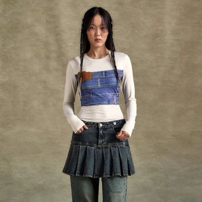 Denim Print Long Sleeve T-Shirt 01