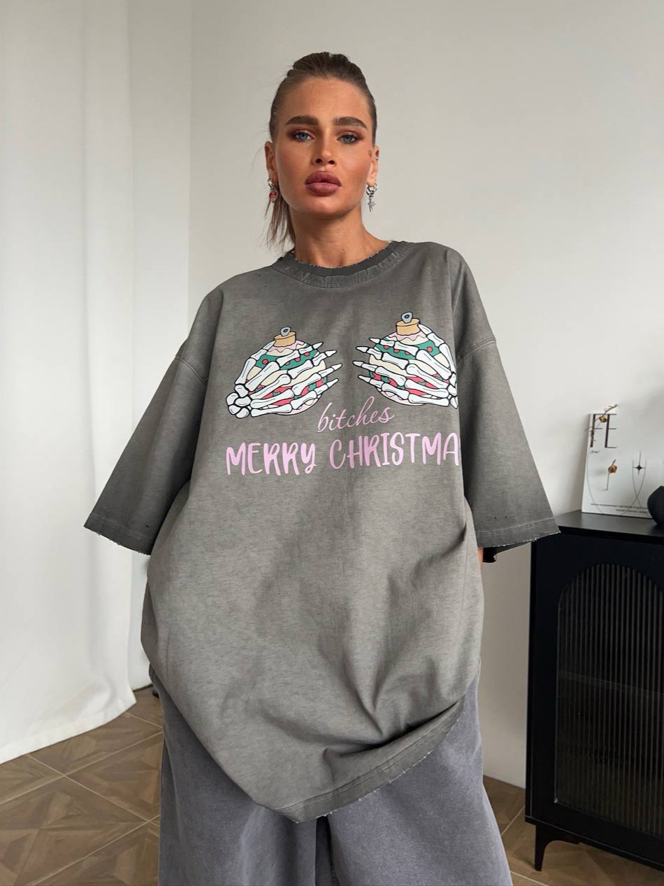 Designsoo Distressed Creative Print Short Sleeve T-Shirt