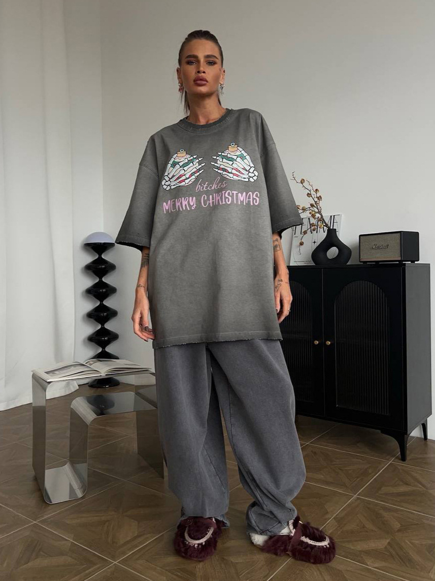 Designsoo Distressed Creative Print Short Sleeve T-Shirt