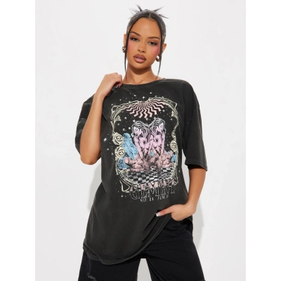 Designsoo Distressed Gemini Print Loose Fit T-Shirt 01