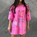 Designsoo Distressed Style Pastel Letter Print T-Shirt
