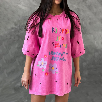 Designsoo Distressed Style Pastel Letter Print T-Shirt 02