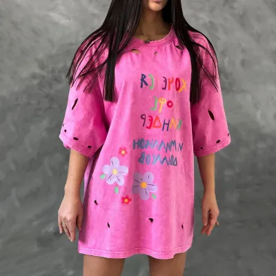 Distressed Style Pastel Letter Print T-Shirt 02
