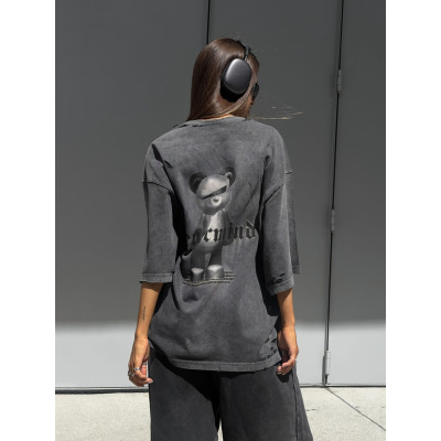 Designsoo Distressed Wash Bear Print T-Shirt 02