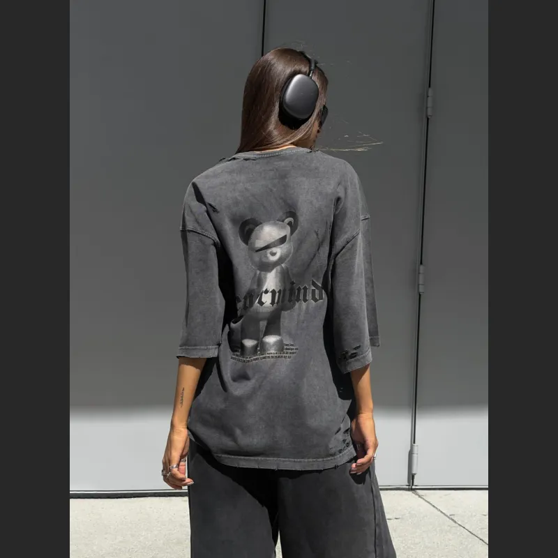 Distressed Wash Bear Print T-Shirt