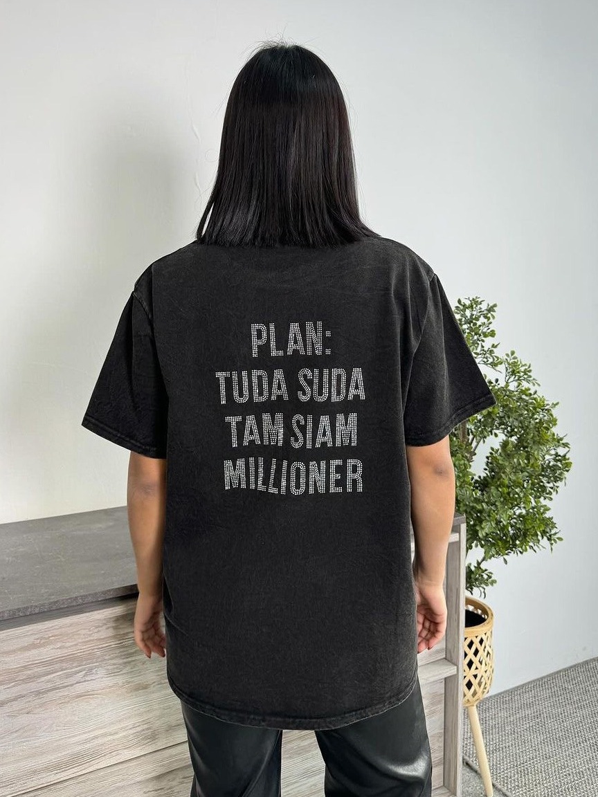 Distressed Wash Rhinestone Letter T-Shirt