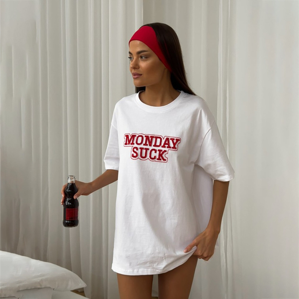 Designsoo Letter Beaded Loose Fit T-Shirt