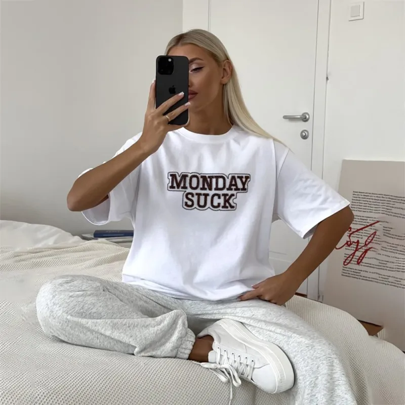Letter Beaded Loose Fit T-Shirt
