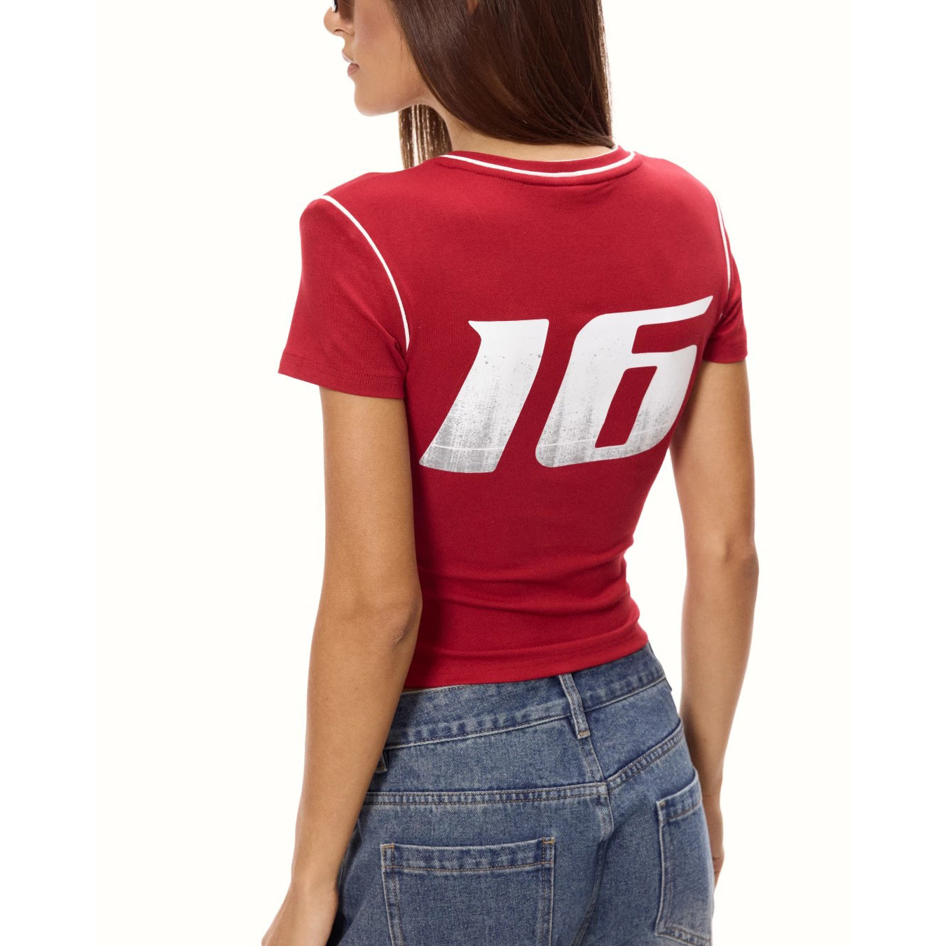 Designsoo Letter Print Fitted Short Sleeve T-Shirt