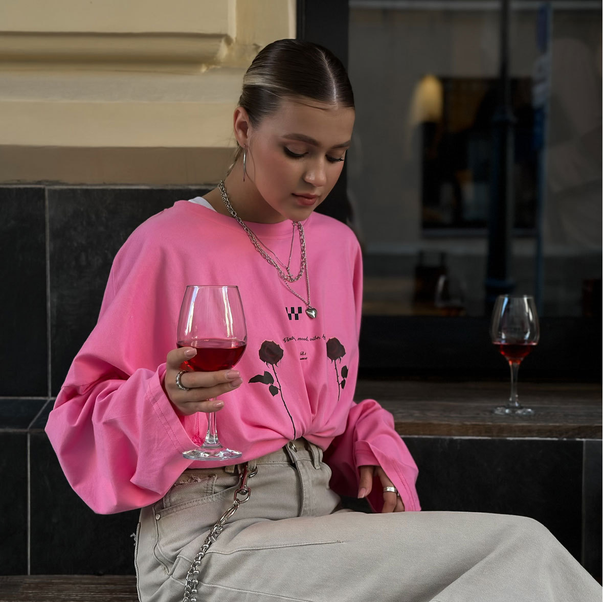 Designsoo Rose Print Long Sleeve T-Shirt