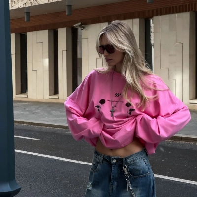 Designsoo Rose Print Long Sleeve T-Shirt 02