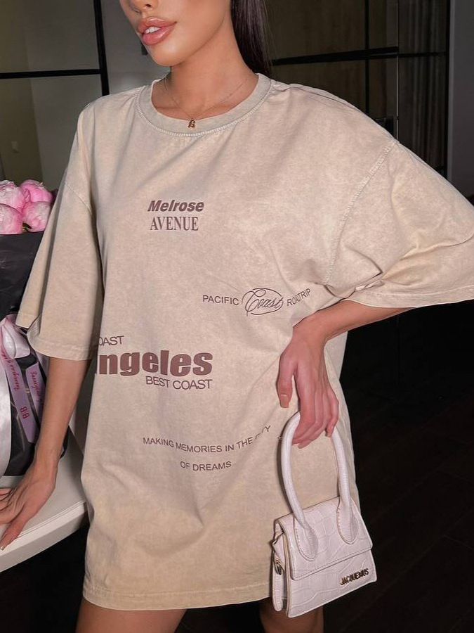 Designsoo Round Neck Distressed Letter Print Short Sleeve T-Shirt