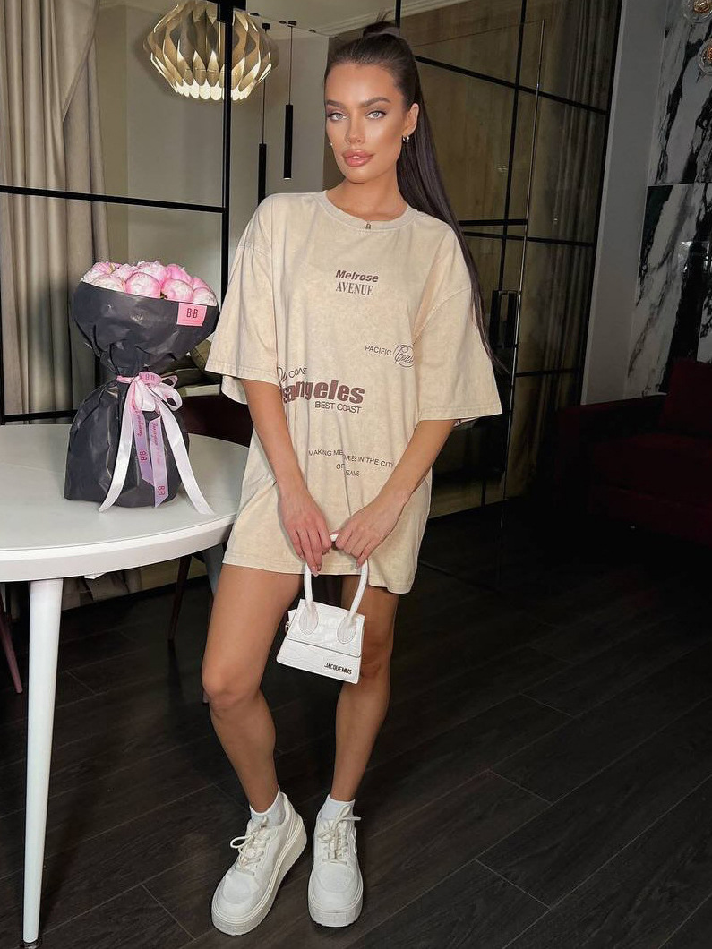 Designsoo Round Neck Distressed Letter Print Short Sleeve T-Shirt