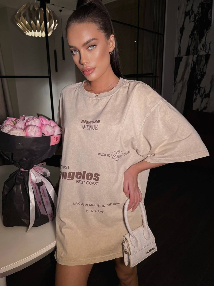 Designsoo Round Neck Distressed Letter Print Short Sleeve T-Shirt