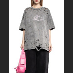 Designsoo Round Neck Rhinestone Distressed Wash T-Shirt