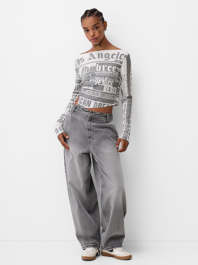 Designsoo Street Style Creative Print Fitted Long T-Shirt