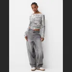 Street Style Creative Print Fitted Long T-Shirt