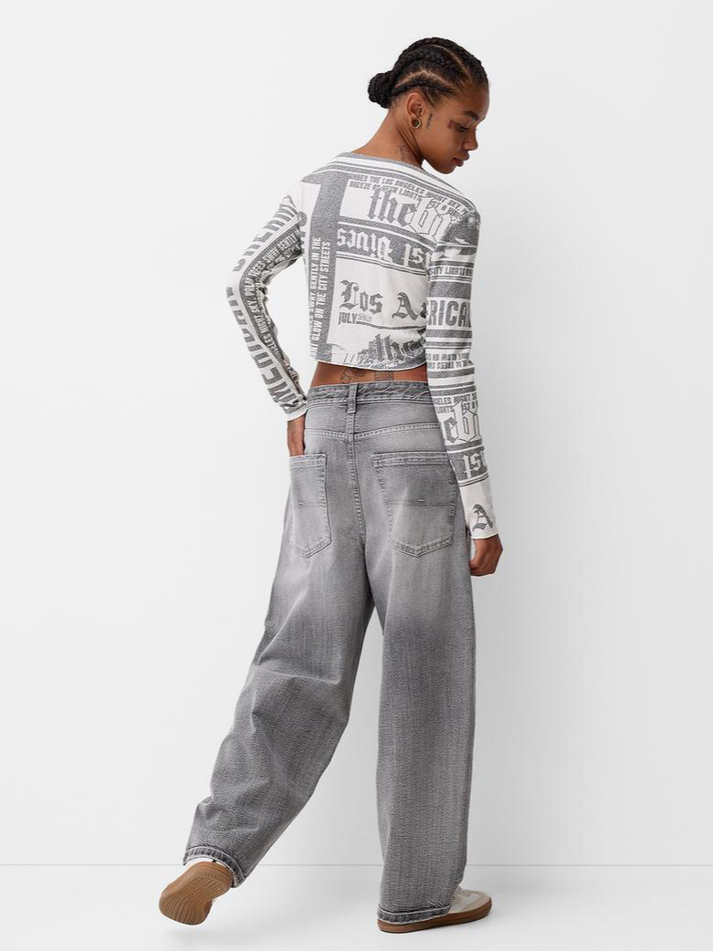 Designsoo Street Style Creative Print Fitted Long T-Shirt