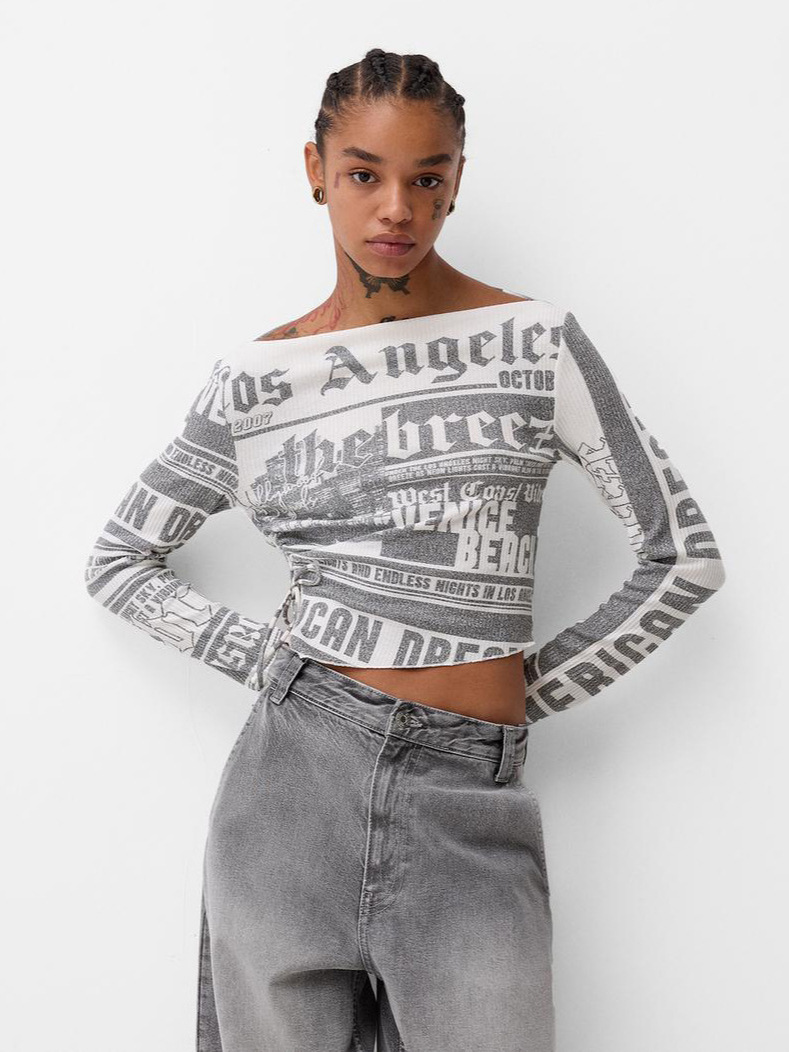 Designsoo Street Style Creative Print Fitted Long T-Shirt