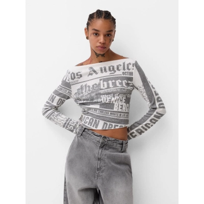 Designsoo Street Style Creative Print Fitted Long T-Shirt 01