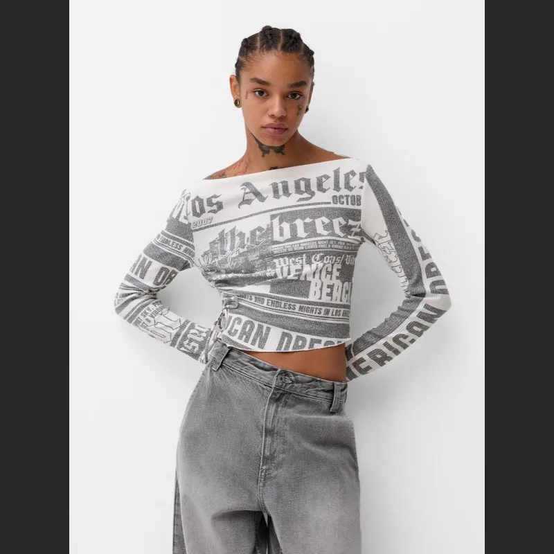 Street Style Creative Print Fitted Long T-Shirt