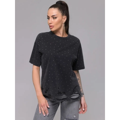 Street Style Full Rhinestone Decorated T-Shirt 01
