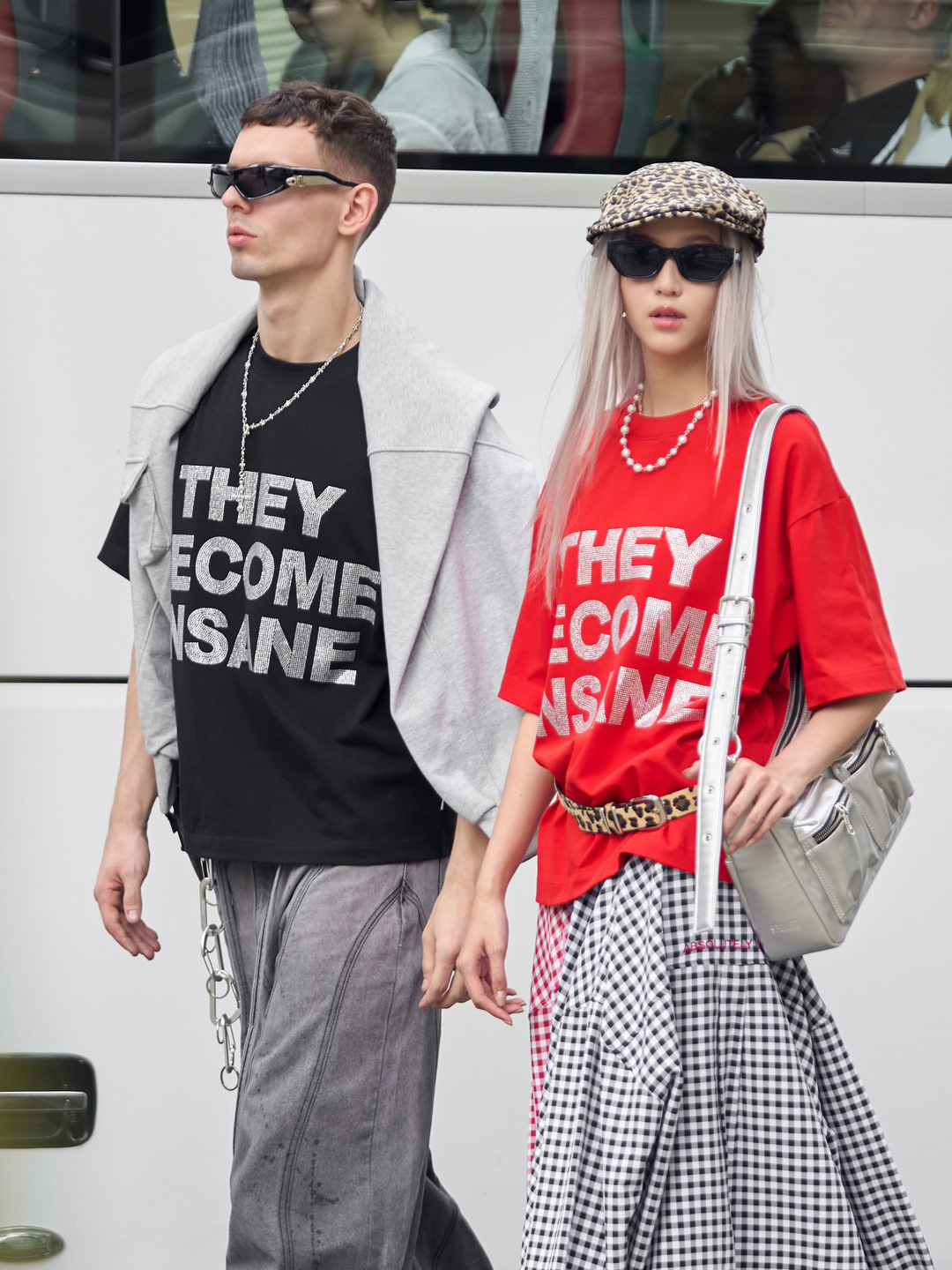 Designsoo Trendy Letter Rhinestone Loose Fit T-Shirt