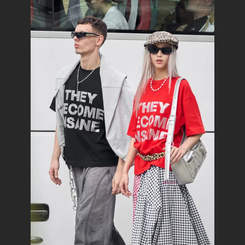 Trendy Letter Rhinestone Loose Fit T-Shirt