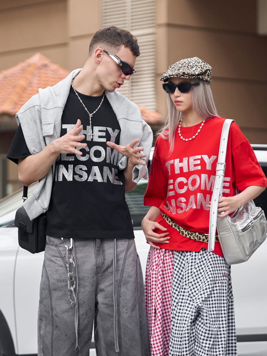 Designsoo Trendy Letter Rhinestone Loose Fit T-Shirt