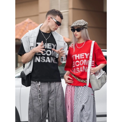 Designsoo Trendy Letter Rhinestone Loose Fit T-Shirt 02