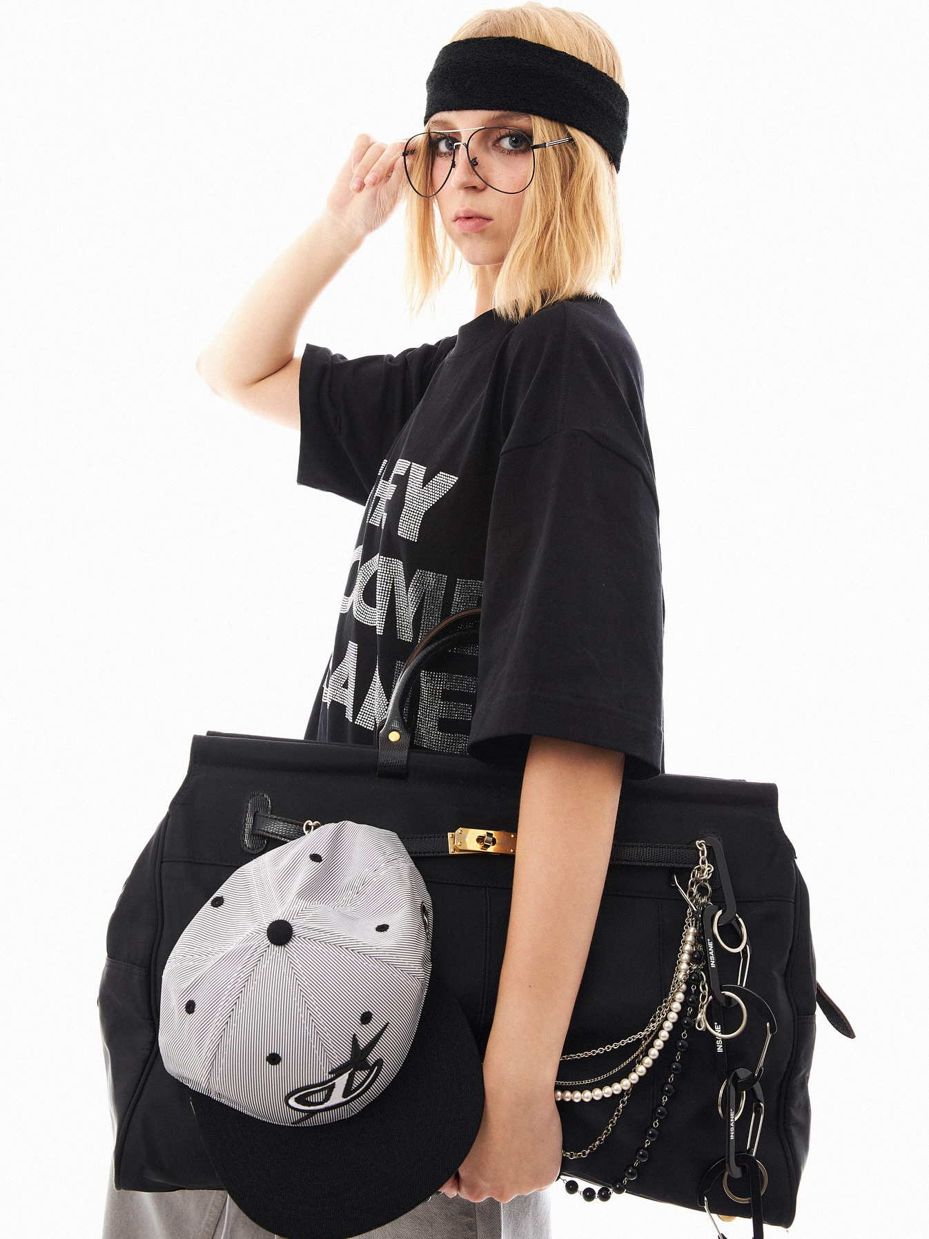 Designsoo Trendy Letter Rhinestone Loose Fit T-Shirt