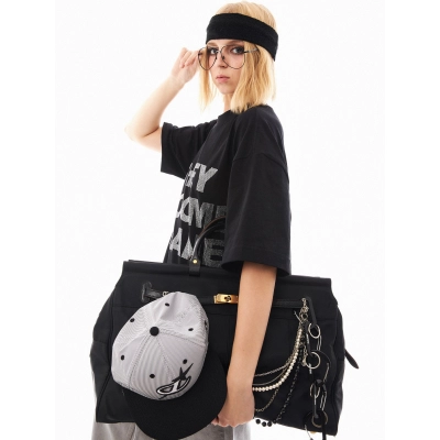 Designsoo Trendy Letter Rhinestone Loose Fit T-Shirt 01