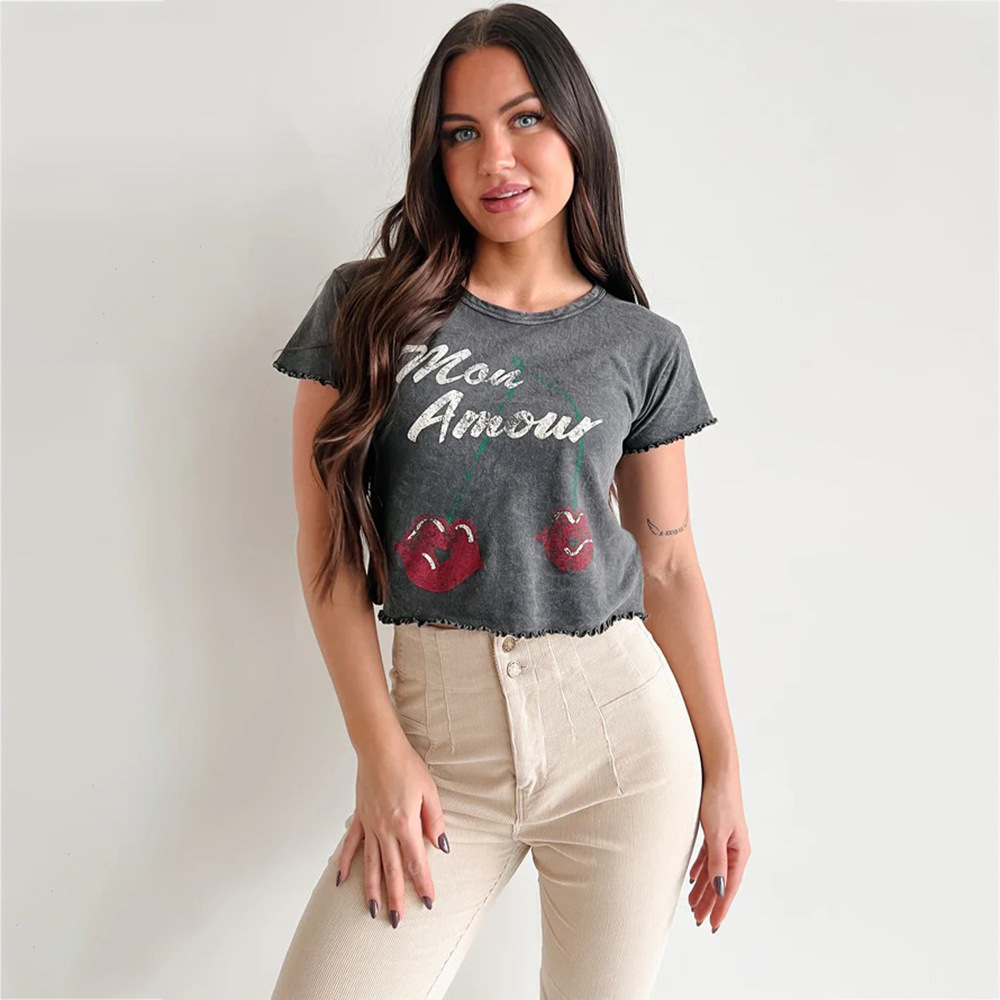 Designsoo Vintage Letter Print Babe Crop Top