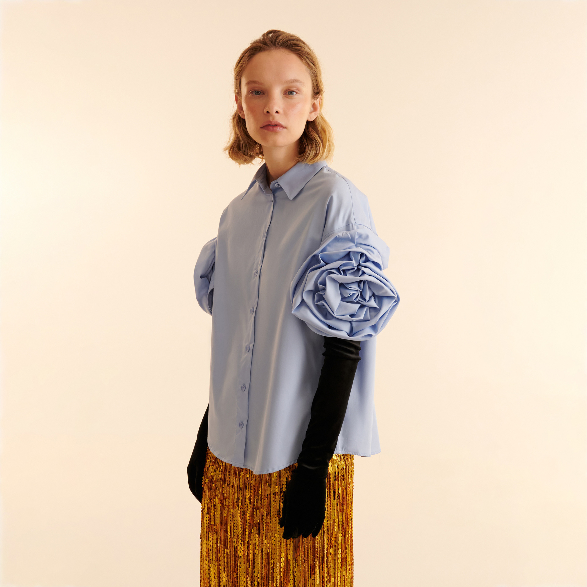 Designsoo 3D Floral Embellished Cuff Design Shirt