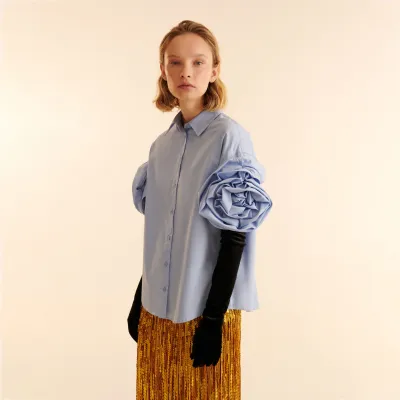 3D Floral Embellished Cuff Design Shirt 02