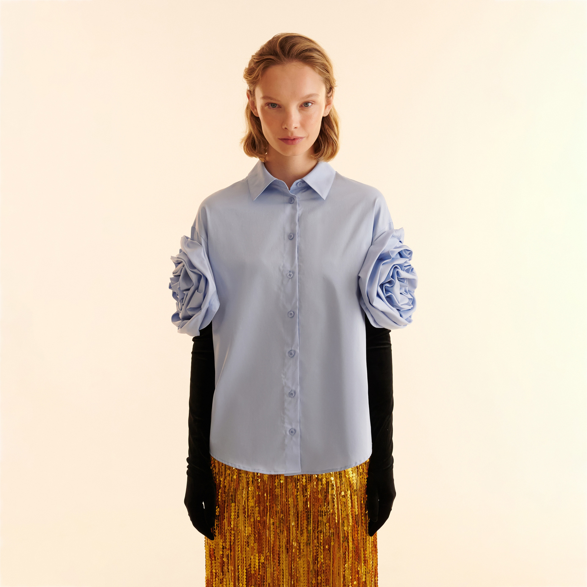 Designsoo 3D Floral Embellished Cuff Design Shirt