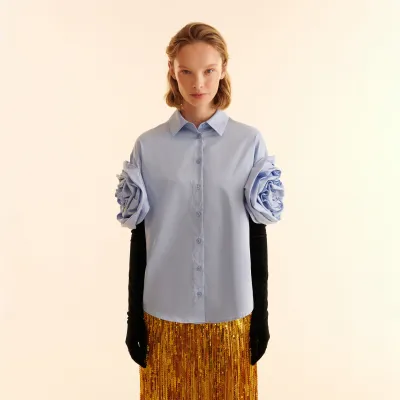 3D Floral Embellished Cuff Design Shirt 01