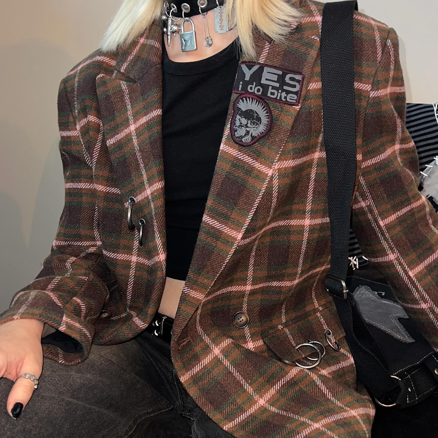 British-Inspired Patchwork and Metal Accents Blazer